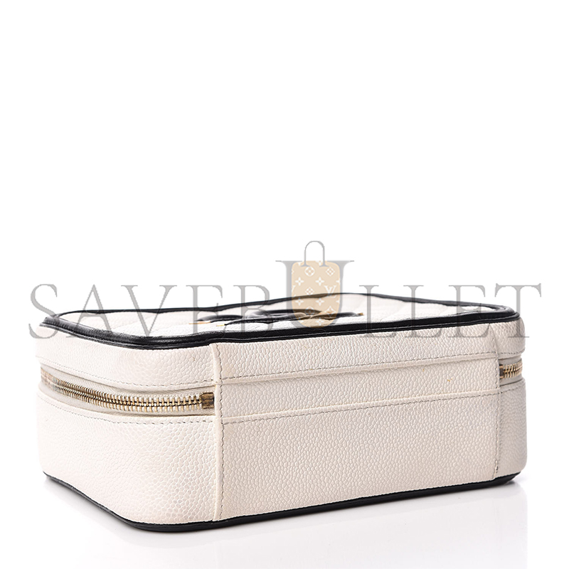 CHANEL CAVIAR QUILTED MEDIUM CC FILIGREE VANITY CASE WHITE BLACK (20*15*8cm)
